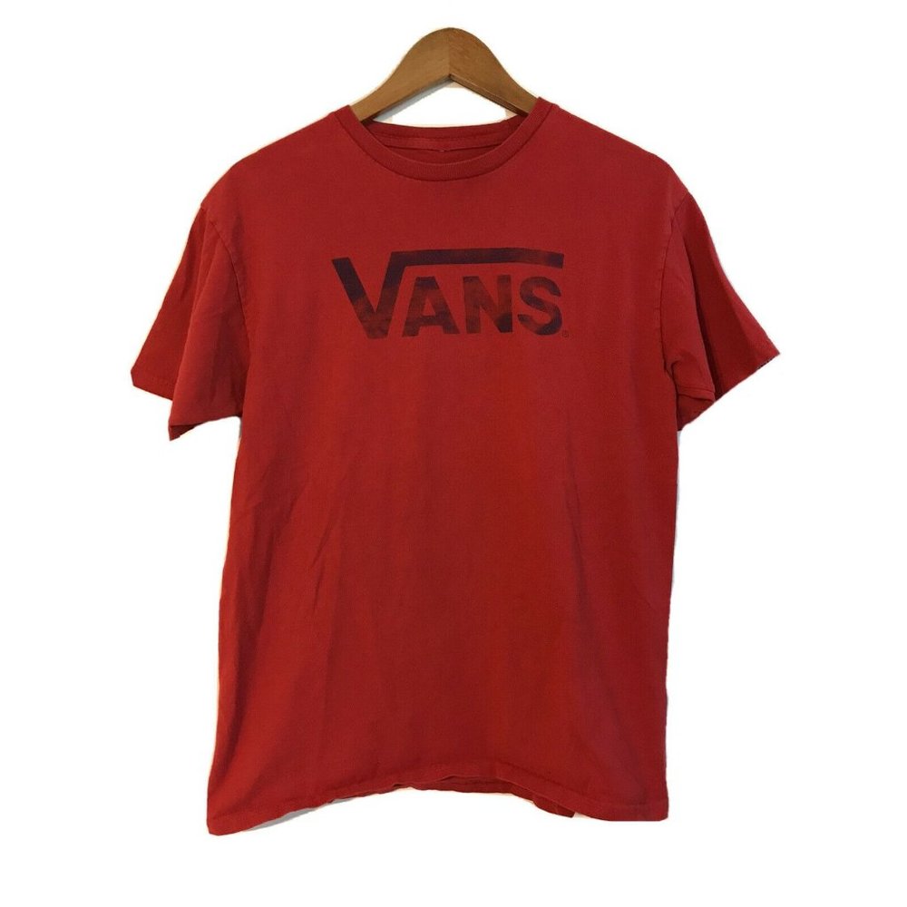Vans Men's Classic Logo Short Sleeve T Shirt Red Faded 100% Cotton Distressed